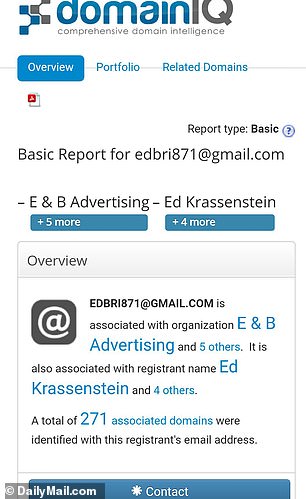 The username and email address were found to be linked to Ed Krassenstein and other domains.