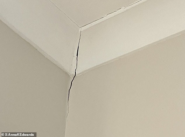 On X Anna Edwards posted photos of the cracked walls in her house as a result of the earthquake.