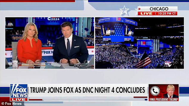 Trump appeared on Fox News after the fourth night of the Democratic National Convention concluded to discuss Kamala Harris' speech