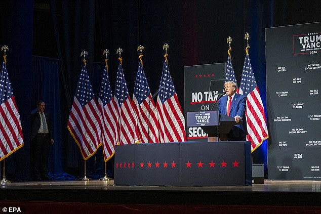 Republican presidential candidate Donald Trump speaks at a campaign rally at Harrah's Cherokee Center in Asheville, North Carolina