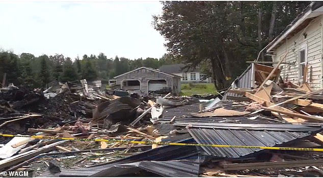 The homeowner was hospitalized after the massive propane explosion (pictured). Neighbor Barabra Deschaine's home was also damaged in the blast.