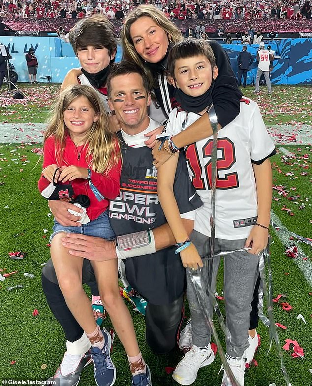 Tom and Gisele married in 2009 and welcomed two more children: Benjamin, 14, and Vivian, 11, who are pictured with Jack and his parents.