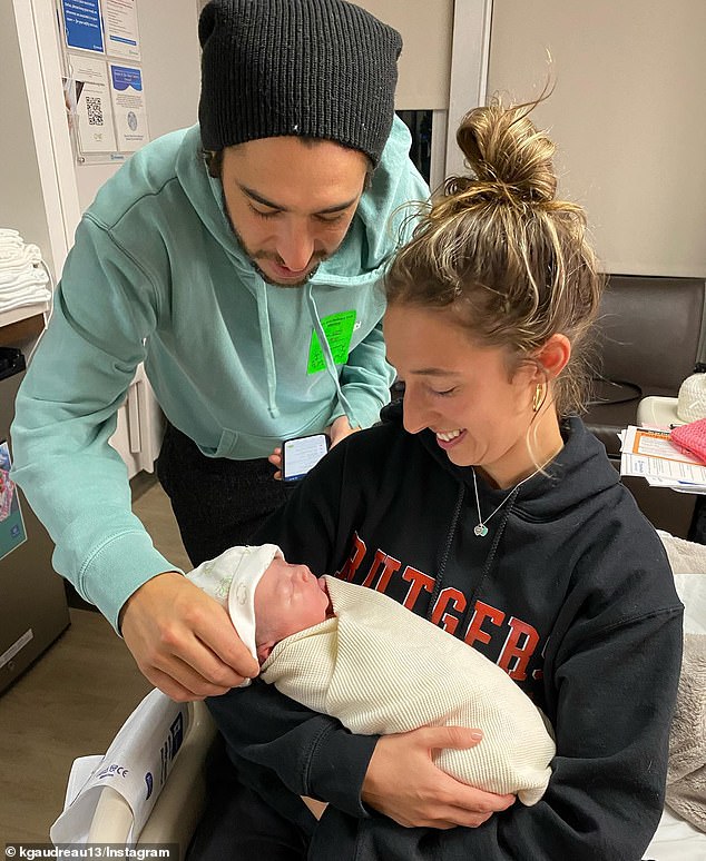 Johnny's daughter Noa was set to be the flower girl at Katie and Devin's wedding (pictured here are Katie and Devin with Noa when she was born)