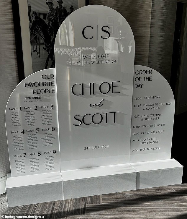 Chloe and Scott informed guests of the agenda and table seating arrangements with a bright white sign.