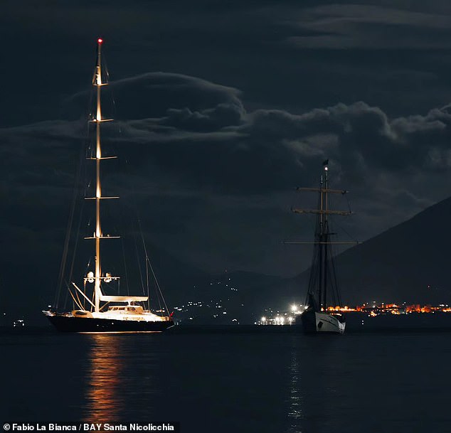 The superyacht was docked off the coast of Porticello, near Palermo, when a 'whirlwind' hit the area shortly before 5am this morning.