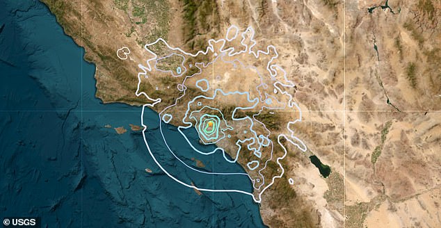 Above, a map of the 4.4 magnitude earthquake that struck the Los Angeles metropolitan area on Monday and emanated from a site near Los Angeles' Chinatown.