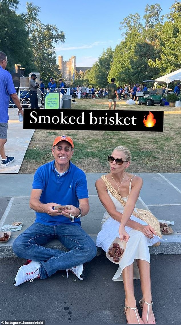 Since they're both from New York, the couple felt the need to try smoked brisket during an event on campus.