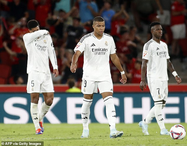 Questions will be asked about how Carlo Ancelotti gets the best out of star trio Bellingham (left), Vinicius Jr (right) and Mbappe (centre) following the latter's move to the Bernabeu.