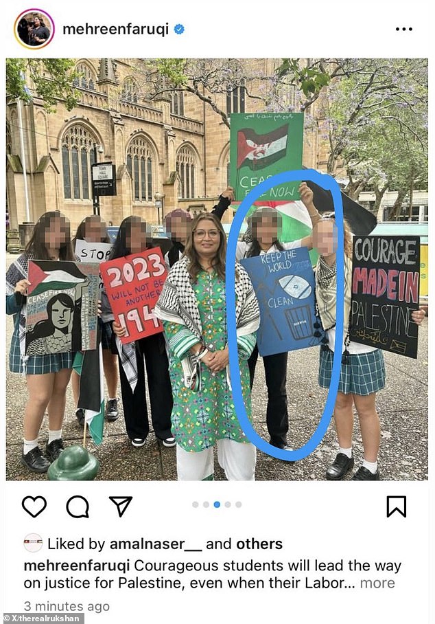 Senator Faruqi poses with protesting students in November. A sign reads: 