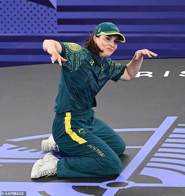 Australian university lecturer, 36 (pictured), real name Rachael Gunn, made headlines over the weekend for all the wrong reasons when she scored zeros in every aspect of her breakdancing routine.