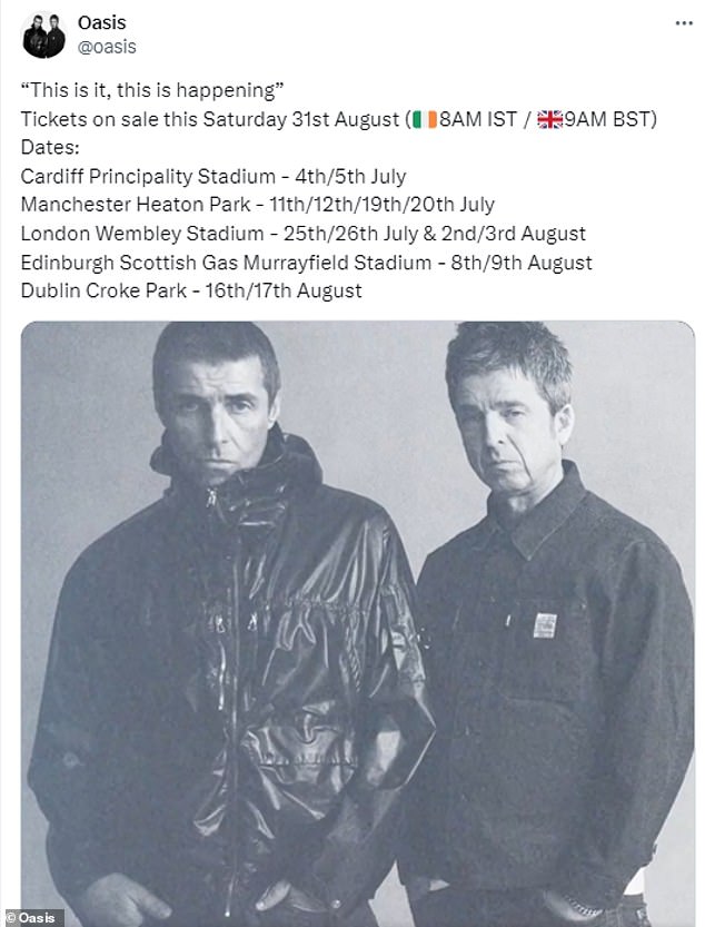 Announcing the Oasis Live 25 tour, the legendary band said: 