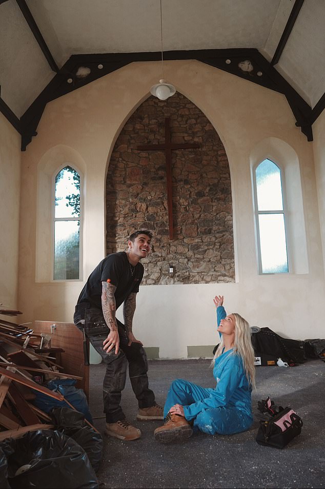 Lucie and Luke at the start of the renovation of their Newquay chapel in January 2024