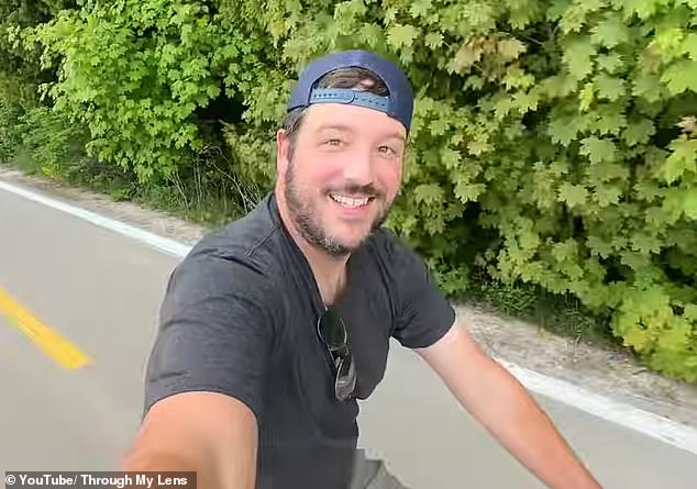 Travel vlogger Josh (pictured) took a trip to Mackinac Island in Michigan with his dad and shared exclusive insight into the completely car-free island.