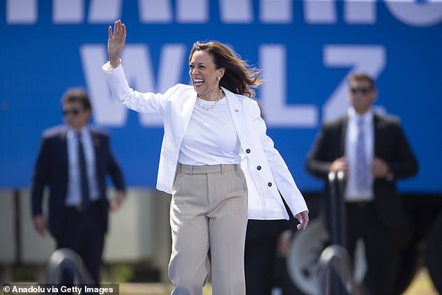 Harris attends her and Governor Tim Walz's presidential campaign rally in the High Country of Wisconsin, the United States, on August 7, 2024.