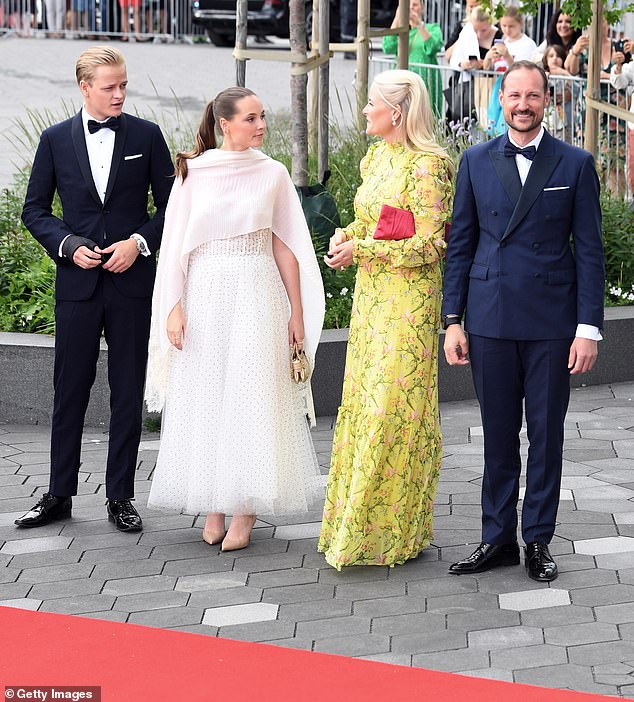 The Norwegian Royal House has been shocked by the news that Crown Princess Mette-Marit's son was arrested after a serious incident on 4 August (pictured with Princess Ingrid Alexandra, Crown Prince Haakon and the Crown Princess in 2022)