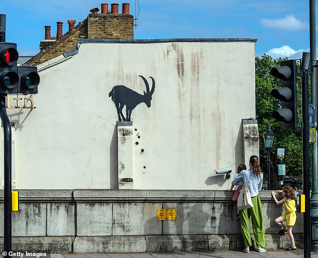 Banksy on Monday posted an artwork of a goat perched on top of a wall near Kew Bridge in Richmond.