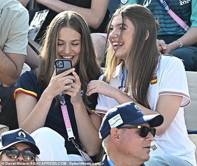 The Spanish royals let their humour run wild by taking photos in the stands of the Eiffel Tower Stadium.