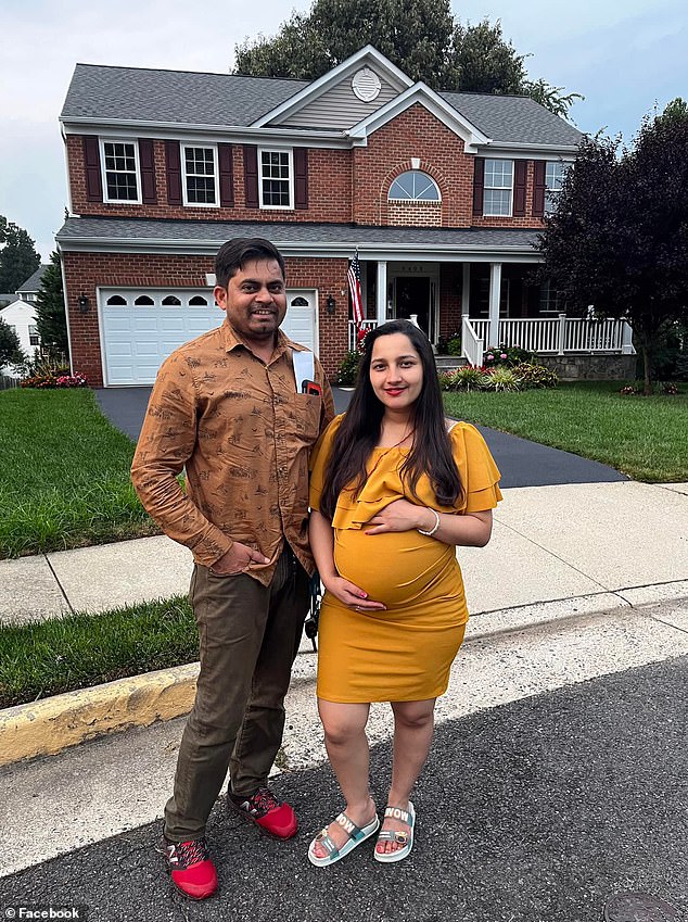 The couple in front of their home in Virginia when Mamta was pregnant