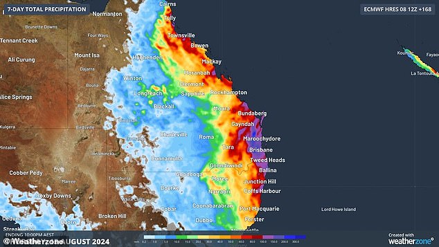 Parts of the Queensland coast could receive up to 150mm of rain due to the upcoming storm (pictured)