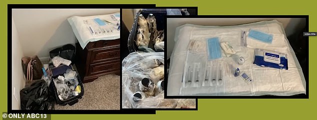 Authorities collected bottles of illegal injectables and medical equipment from their bags at the scene of their arrest in April.