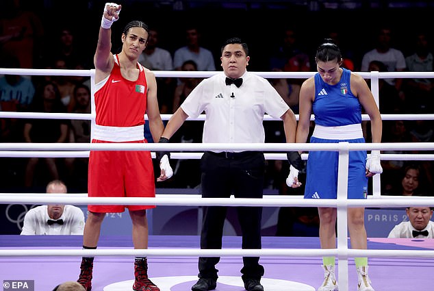 Carini pulled out of her Olympic women's welterweight bout against Imane Khelif (left) in tears after just 46 seconds.