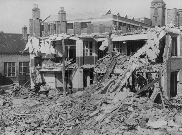 The remains of Hallsville School (known as Agate Street Infants), in east London, after it was attacked during a German air raid that killed 75 people