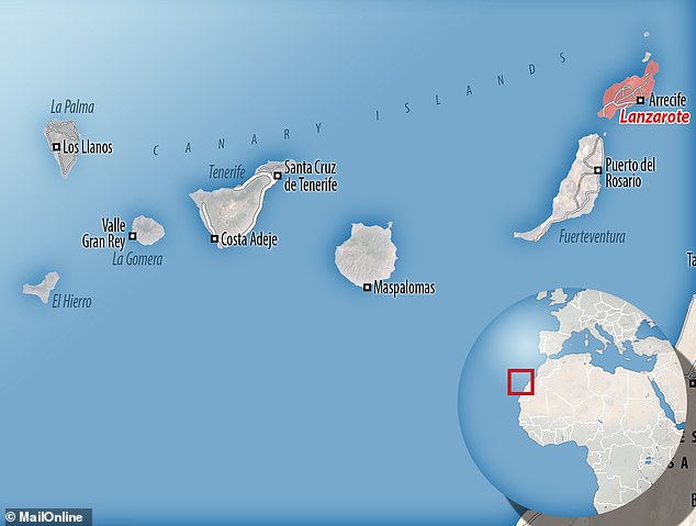 According to a statement, the islands were located east of Lanzarote (shaded in red), which is one of the seven main Canary Islands that lie off the coast of Africa.