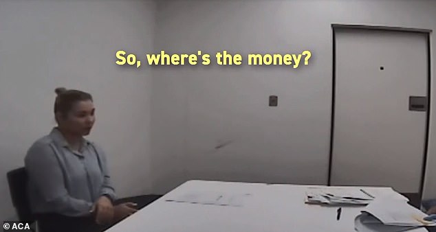 Police interview footage of the real estate agent shows her denying any knowledge of the stolen money until the detective shows her bank records obtained under court order.