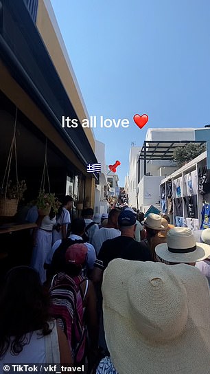 Shocking video shows crowded streets of Santorini with hordes of tourists crammed onto the tiny island