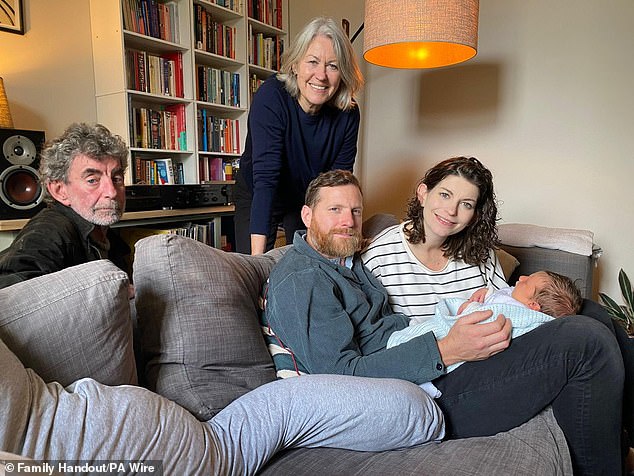 Doherty's family have appealed for help accessing his Apple account as they believe he will reveal this information (pictured, left to right: Tom Doherty, his wife Anne, son-in-law Tim Hughes and daughter Rachel Doherty).