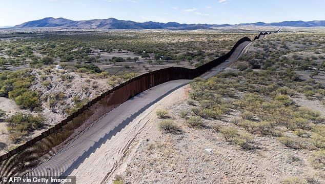 This aerial photo taken on Dec. 8, 2023, shows the U.S.-Mexico border wall in Sasabe, Arizona.