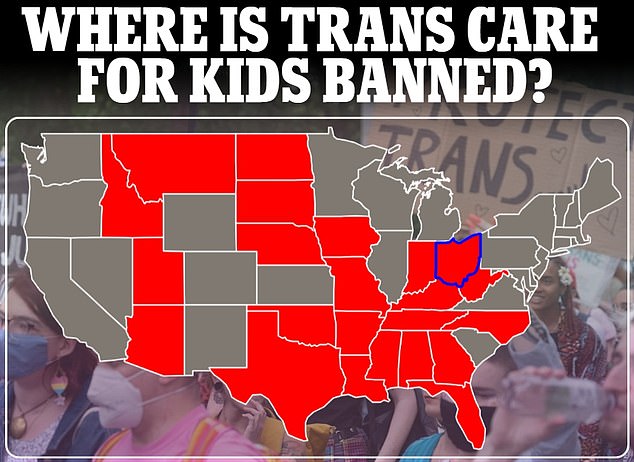 The map above shows states that have banned aspects of gender-affirming care for children.