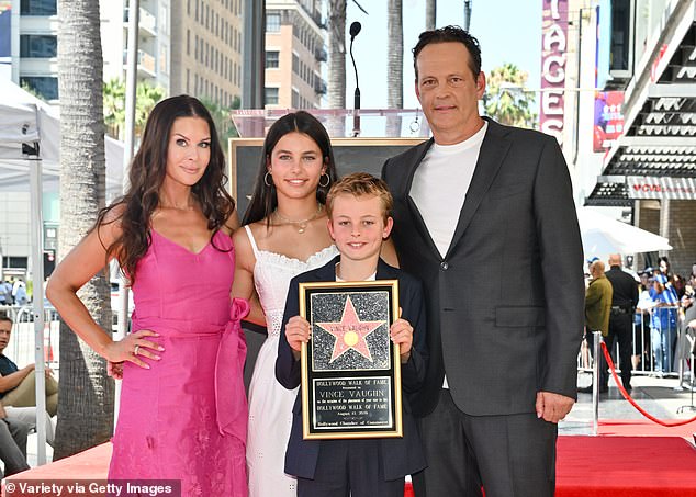 Earlier in the day, Vince posed with his wife Kyla and their two children, daughter Locklyn, 13, and son Vernon, 11, to celebrate the unveiling of his star on the Hollywood Walk of Fame.