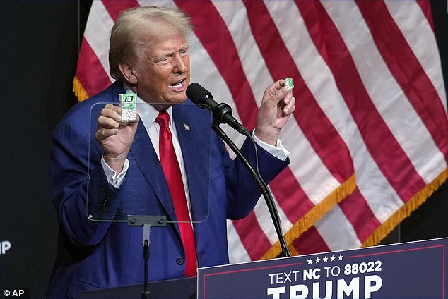 Former President Donald Trump held up a box of Tic Tacs to talk about inflation during an Aug. 14 speech billed as an economic address.