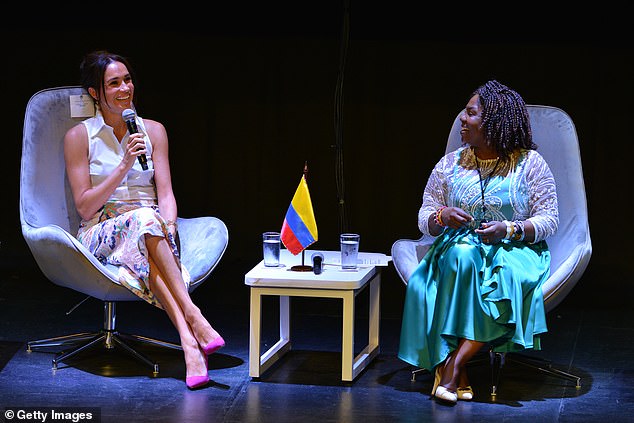 Meghan speaks as part of the panel at the Afro Women and Power forum in Cali