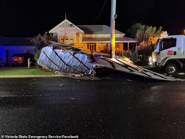 Roofs and other structures were left torn apart (pictured) as a result of the destructive winds that have hit parts of Australia in recent weeks.