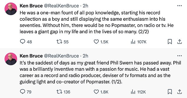 Ken shared his devastation over Phil's passing and shared a heartfelt message on X