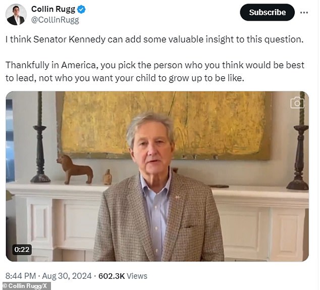 Collin Rugg, co-owner of Trending Politics, posted a video of Louisiana Senator John Kennedy in response to Cuban's post explaining why people don't need to personally sympathize with a person they voted for as president.