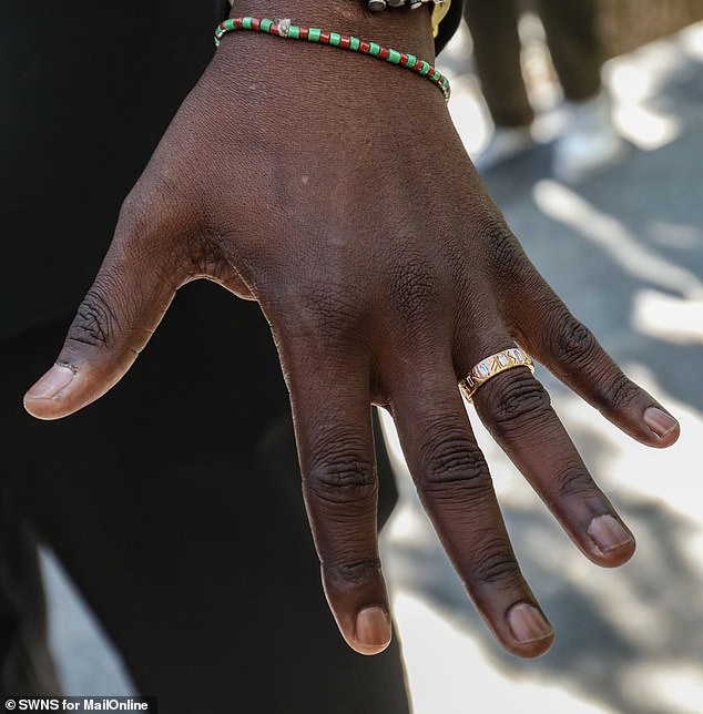 Sharman Durek Verrett shows off her wedding ring outside the Union Hotel in Gieranger, Norway