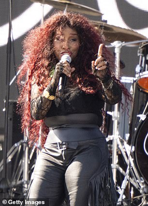 Chaka, 71, wowed the crowd in a stunning black lace top paired with matching leather pants.