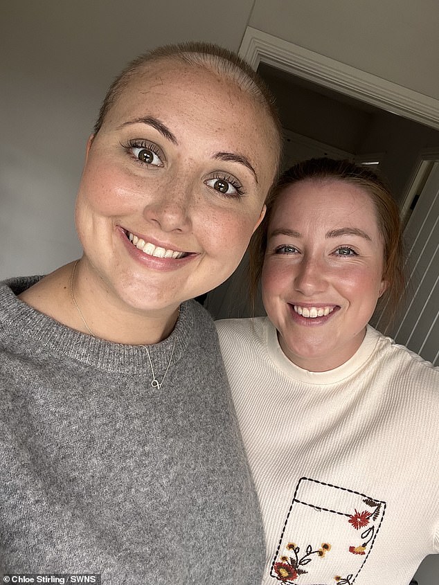 Her stomach was removed and her oesophagus was connected directly to the small intestine. She is still able to eat and digest food despite not having a stomach. Chloe is pictured with her fiancée Aimee, 30.