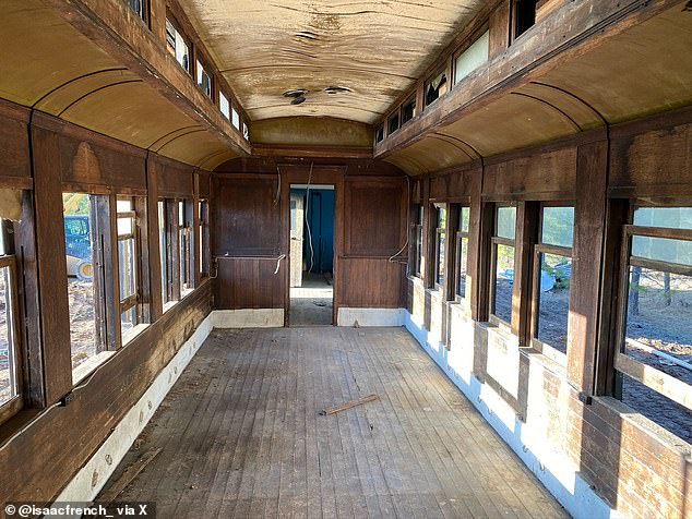 The car had been decommissioned in the 1950s when local tracks were lifted and a farmer had dragged it 10 miles to use for storing grain and feeding cows.