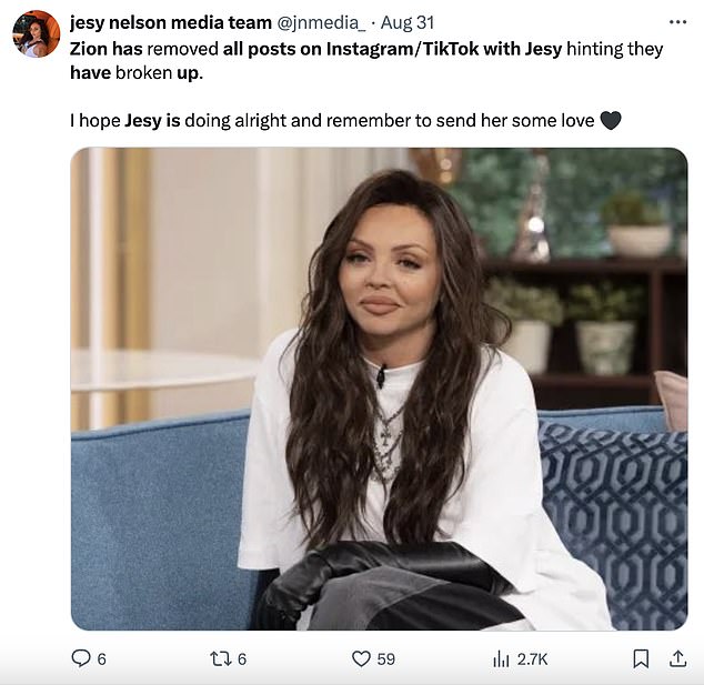 Fans were quick to notice the sudden change on Zion's page, while Jesy's social accounts still show all the throwbacks together and took to X to comment.