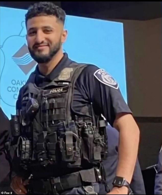 Melvindale police corporal Mohamed Said (pictured) was shown pleading for his life in disturbing footage shown at the trial of suspected killer Michael Lopez, 44.