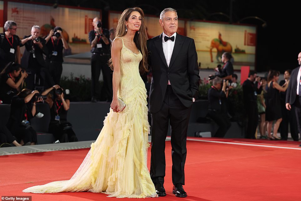 It was a double date night as Brad's long-time friend George, 63, was on the red carpet with his wife Amal, 46, an international human rights lawyer who turned heads in a glamorous yellow dress.