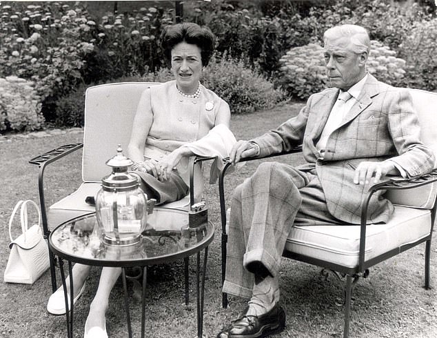 The Duke and Duchess of Windsor at their home in Paris during the filming of a scene from A King's Story, the 1965 documentary about their lives.