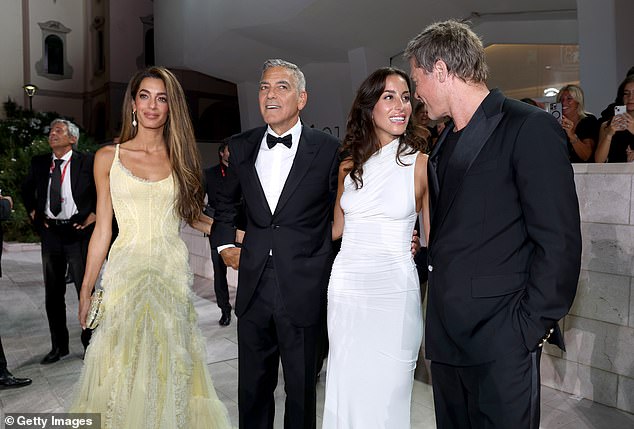 It was a double date night, as Pitt's longtime friend George Clooney was on the red carpet with his wife Amal, an international human rights lawyer.