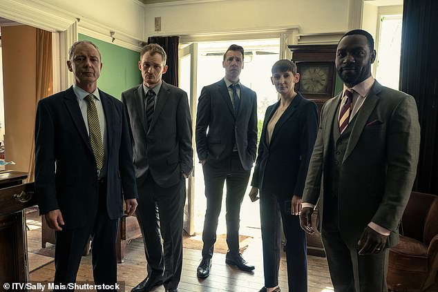 (Left to right) John Simm as DS Roy Grace, Brad Morrison as DC Nick Nicholl, Craig Parkinson as DS Norman Potting, Laura Elphinstone as DS Bella Moy and Richie Campbell as DS Glen Branson