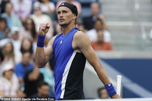 Alexander Zverev (GER) reacts after winning a point against Brandon Nakashima (USA)