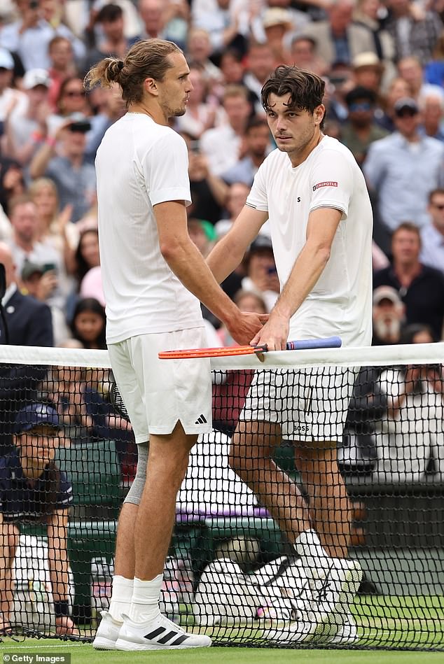 Fritz (right) and Zverev (left) had a long discussion after the American's victory at Wimbledon.